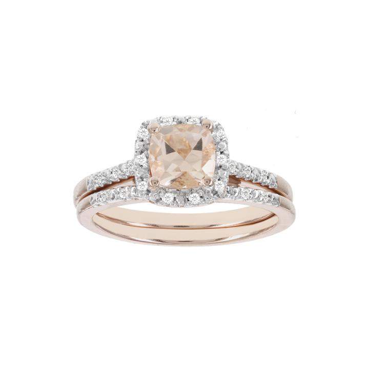 Blooming Bridal Genuine Cushion-cut Morganite And Diamond 14k Rose Gold Bridal Ring Set