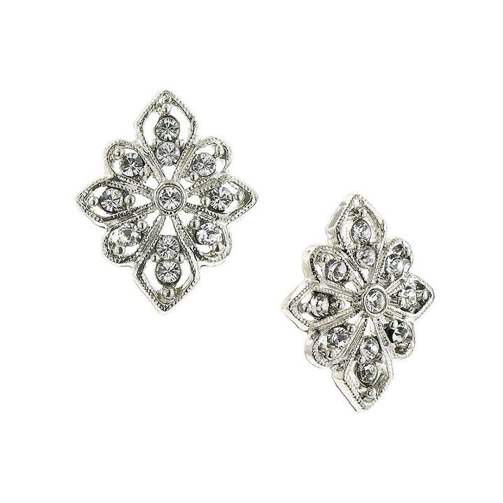 1928 Vintage Inspirations Round Clear Brass Stud Earrings