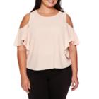 Belle + Sky&trade; Short-sleeve Mixed Media Ruffled Cold-shoulder Top