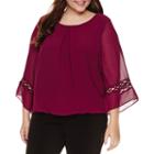 By & By 3/4 Sleeve Round Neck Crepe Blouse-juniors Plus