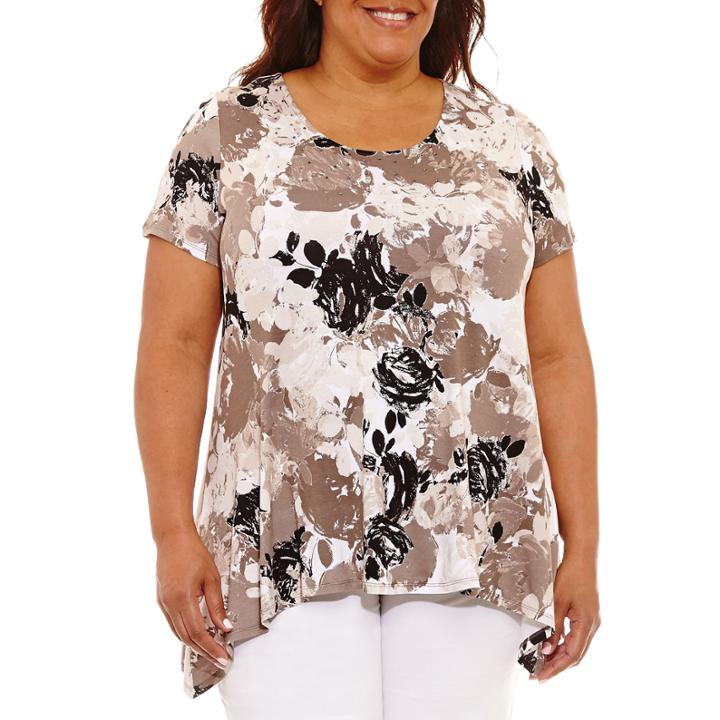 Lark Lane Must Haves Embellished Floral Sharkbite Hem T-shirt-plus