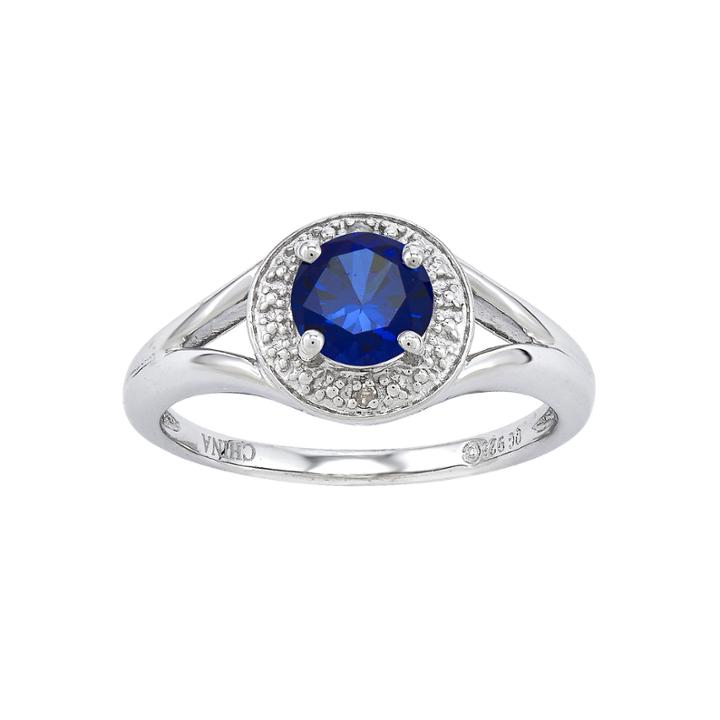 Womens Diamond Accent Blue Sapphire Sterling Silver Halo Ring