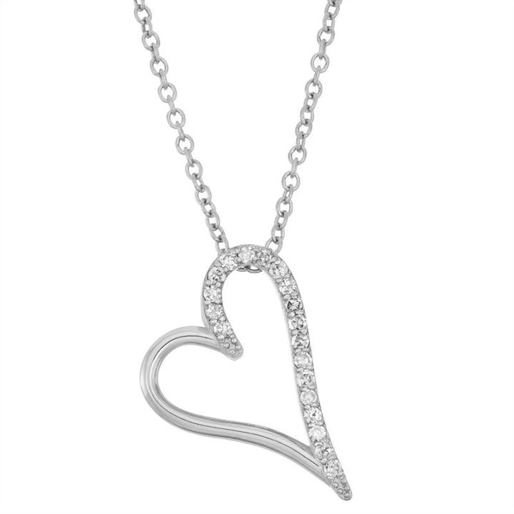 Womens 1/7 Ct. T.w. Genuine White Diamond 10k Gold Heart Pendant Necklace