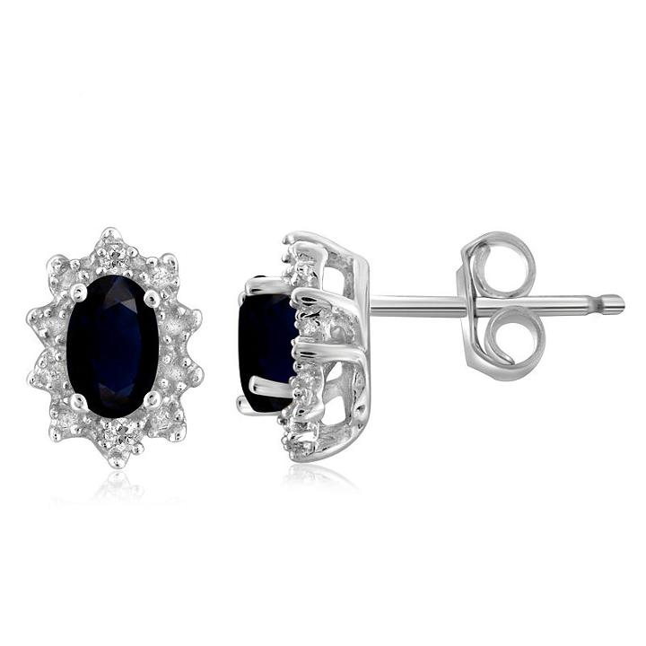 Diamond Accent Genuine Blue Sapphire 8.2mm Stud Earrings