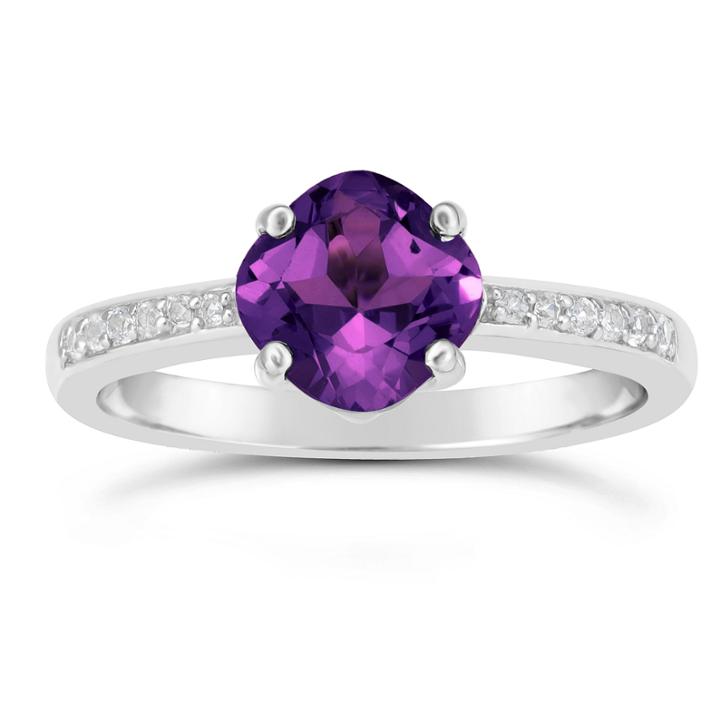 Womens Purple Amethyst Sterling Silver Halo Ring