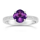 Womens Purple Amethyst Sterling Silver Halo Ring