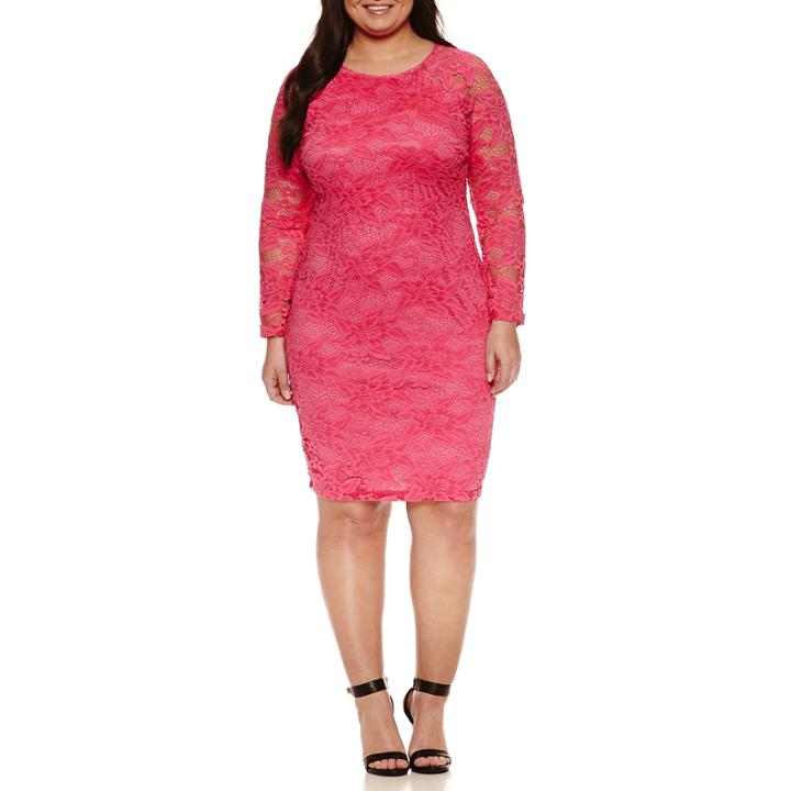 Bisou Bisou Long Sleeve Lace Sheath Dress-plus