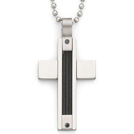Mens Color-enhanced Black Diamond Cross Pendant Necklace