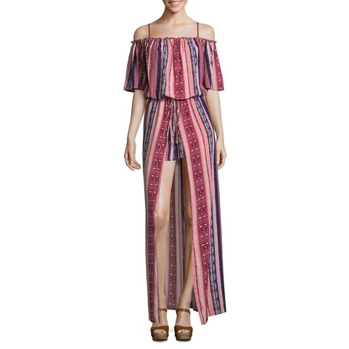 City Triangle 3/4 Sleeve Stripe Maxi Dress-juniors