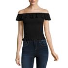 Arizona Short Sleeve Off Shoulder Sleeve Crop Top-juniors