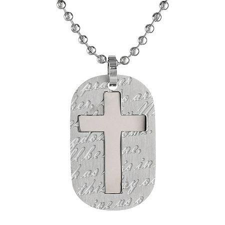 Mens Stainless Steel Cross Dog Tag Pendant Necklace