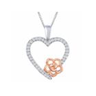 Enchanted By Disney 1/6 C.t.t.w. Diamond Sterling Silver And 14k Rose Gold Accent Belle Heart Pendant Necklace