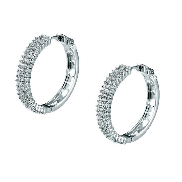 Lab Created White Sapphire Sterling Silver 30.1mm Hoop Earrings