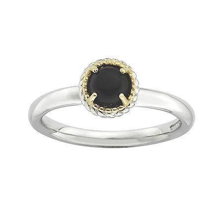Personally Stackable Round Genuine Onyx Two-tone Ring
