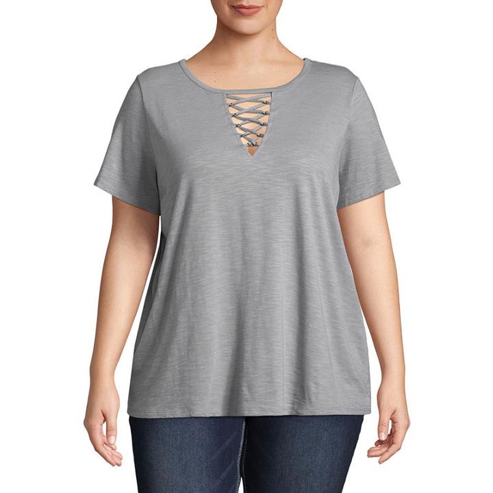 Boutique + Short Sleeve Lace-up T-shirt - Plus
