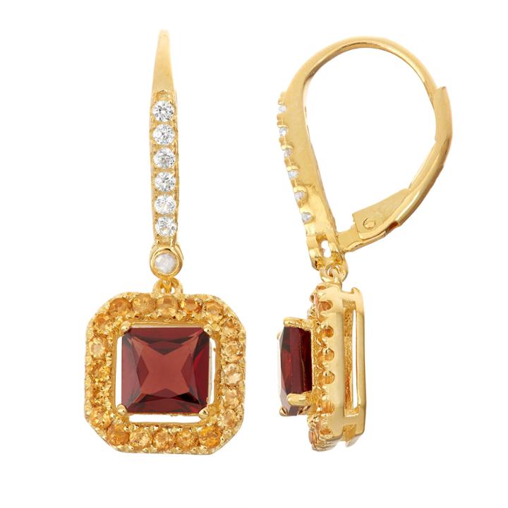 Genuine Garnet & Citrine Diamond Accent 14k Gold Over Silver Leverback Earrings
