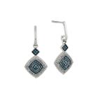1/3 Ct. T.w. White And Color-enhanced Blue Diamond Sterling Silver Drop Earrings