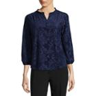 Liz Claiborne 3/4 Sleeve Split Neck Velvet Blouse