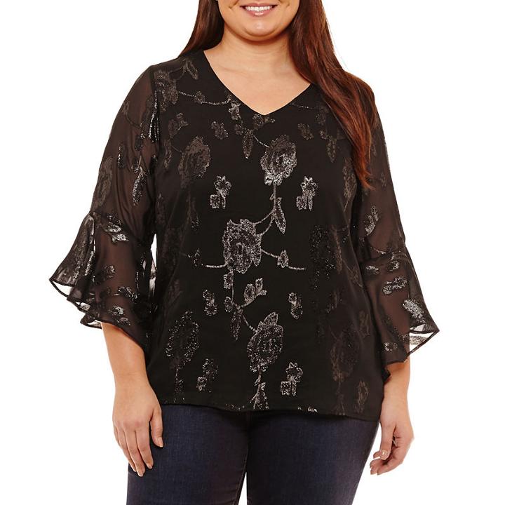 Alyx 3/4 Sleeve V Neck Chiffon Blouse - Plus