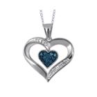 1/5 Ct. T.w. White And Color-enhanced Blue Diamond Sterling Silver Heart Pendant