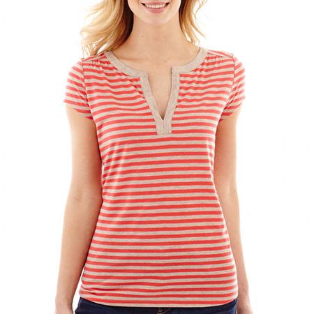 Liz Claiborne Short-sleeve Striped Henley Top