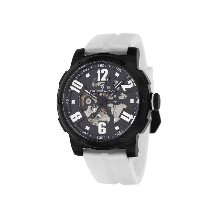 Christian Van Sant Mens Black And White Strap Skeleton Watch