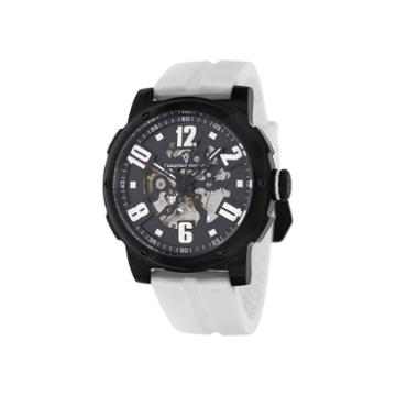 Christian Van Sant Mens Black And White Strap Skeleton Watch