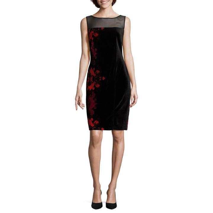 Melrose Sleeveless Mesh Yoke Floral Velvet Print