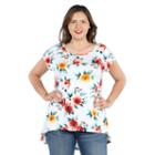 24seven Comfort Apparel Jenna White Floral Hi Lo Tunic Top - Plus