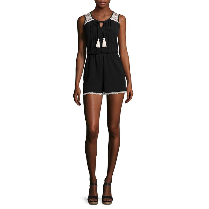 My Michelle Sleeveless Crochet-shoulder Romper