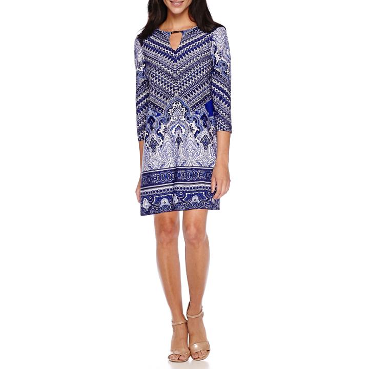 Tiana B. 3/4-sleeve Keyhole Printed Sheath Dress