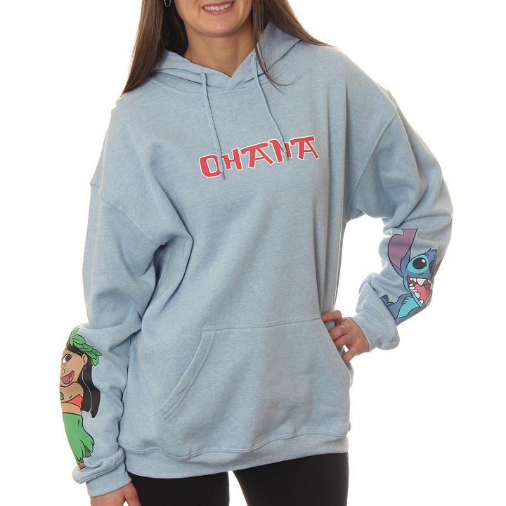 Lilo & Stitch Juniors' Ohana Character Sleeves Pullover Graphic Hoodie