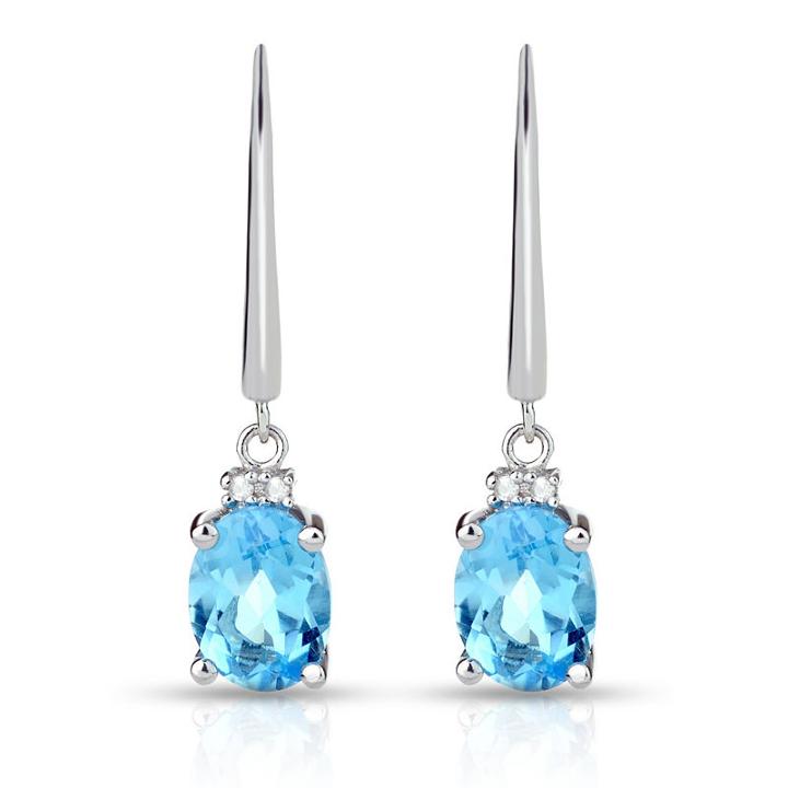 Diamond Accent Genuine Blue Blue Topaz Sterling Silver Drop Earrings