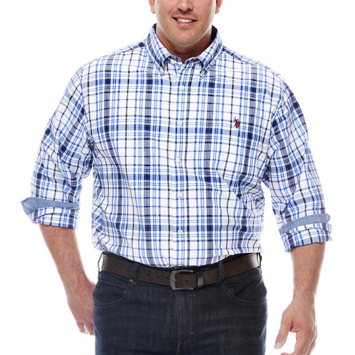 U.s. Polo Assn. Long Sleeve Plaid Button-front Shirt-big And Tall