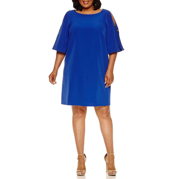 Donna Ricco 3/4 Sleeve Cold Shoulder Sheath Dress-plus