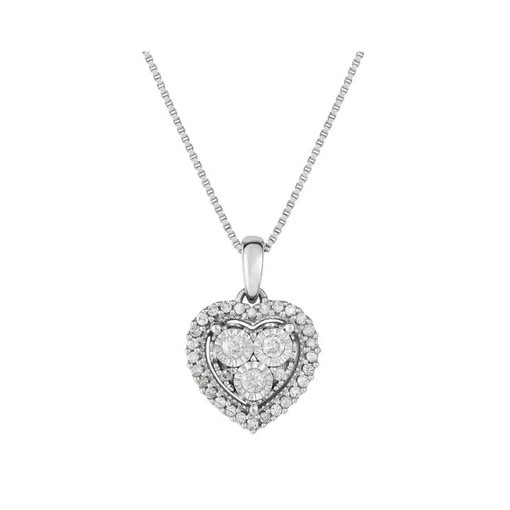 True Miracle Womens 1/4 Ct. T.w. White Diamond Sterling Silver Pendant Necklace
