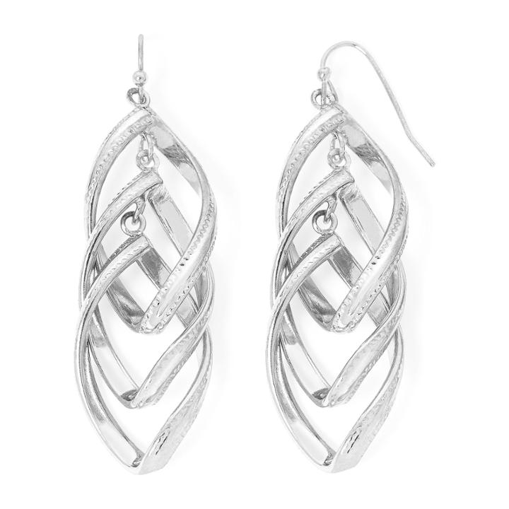 Liz Claiborne Silver-tone Twisted Orbital Drop Earrings