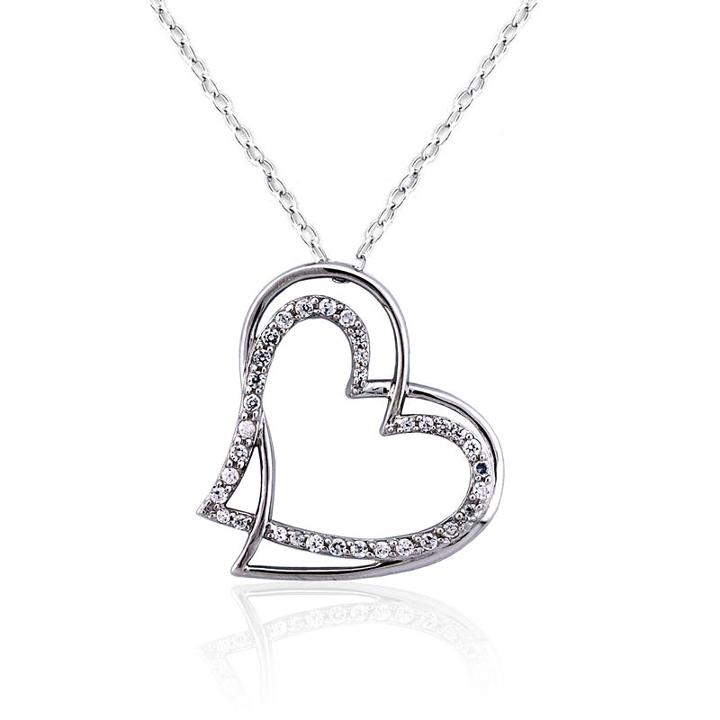 Diamonart Womens 3/4 Ct. T.w. White Cubic Zirconia Sterling Silver Heart Pendant Necklace