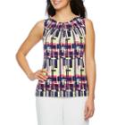 Chelsea Rose Sleeveless Keyhole Neck Jersey Geo Linear Blouse