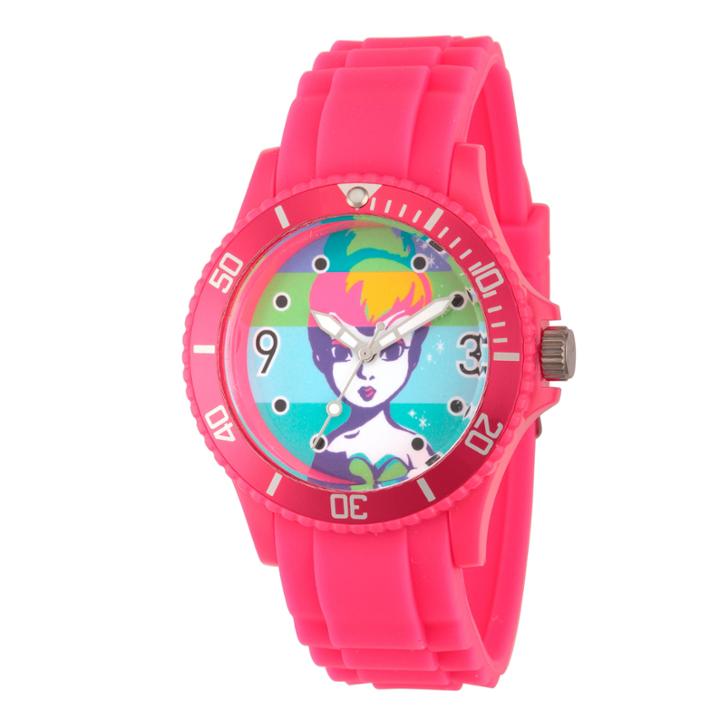 Disney Tinker Bell Womens Pink Strap Watch-wds000064