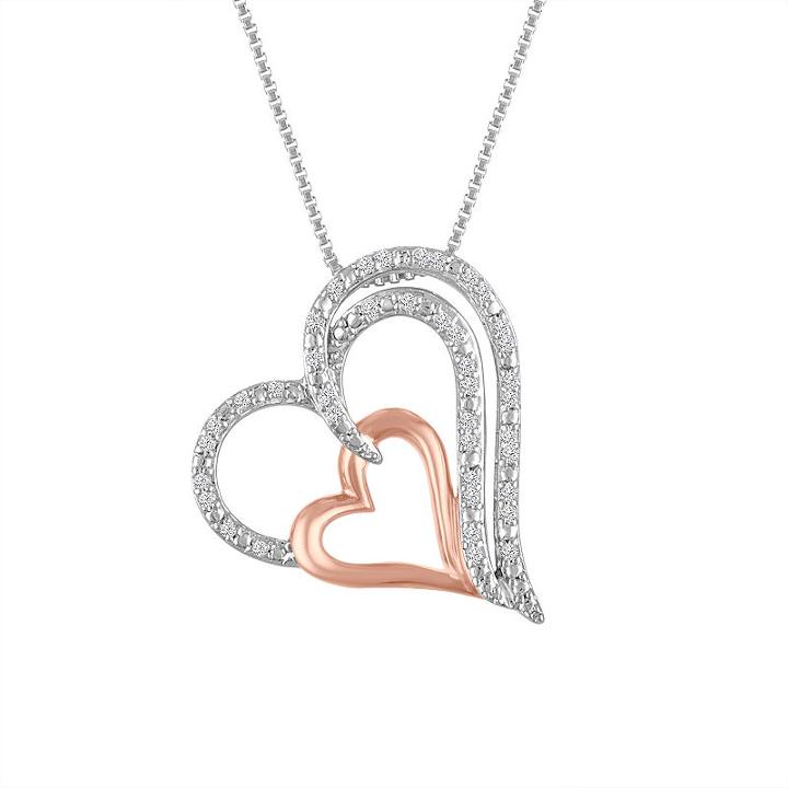 Womens 1/10 Ct. T.w. Genuine White Diamond Heart Pendant Necklace