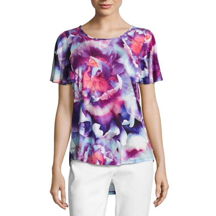 Liz Claiborne Short Sleeve Crew Neck Floral T-shirt-womens
