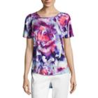 Liz Claiborne Short Sleeve Crew Neck Floral T-shirt-womens