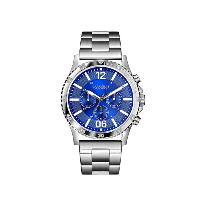 Caravelle New York Mens Blue Dial Silver-tone Bracelet Watch 43a116