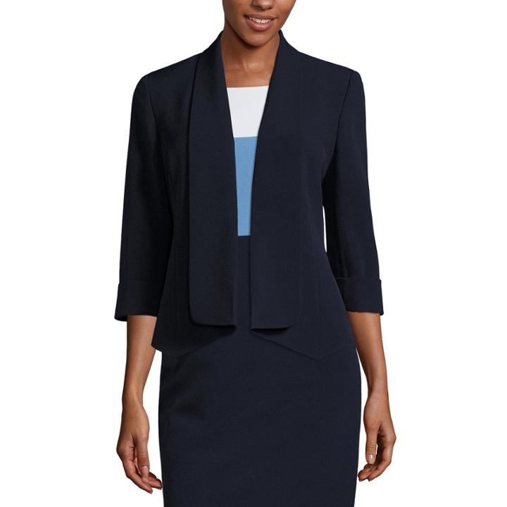 Black Label By Evan-picone 3/4 Sleeve Open Front Suit Jacket