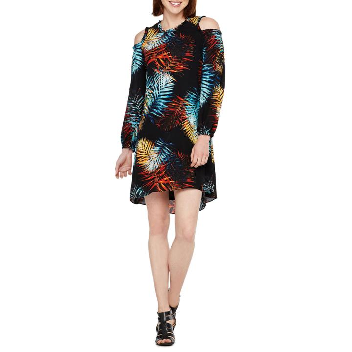 Worthington 3/4 Sleeve Leaf Shift Dress