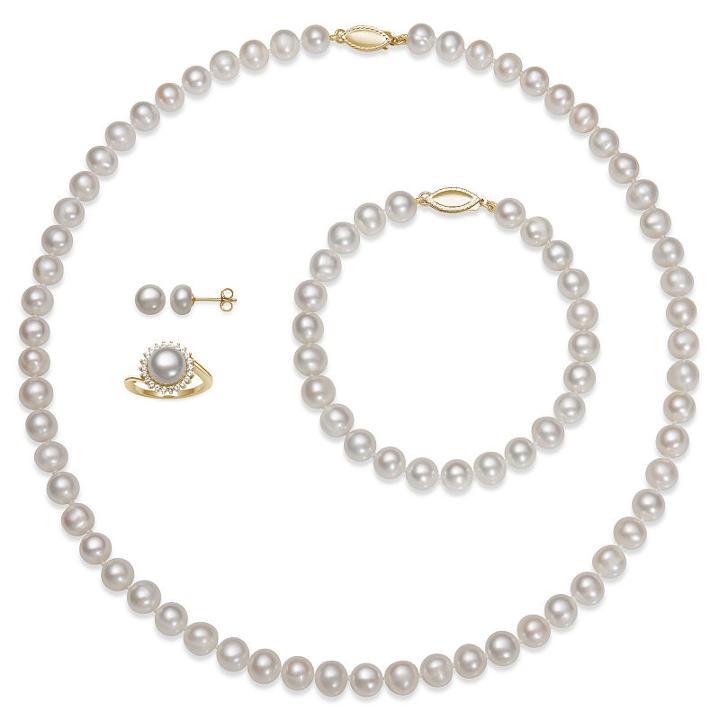 Womens 4-pc. Cultured Freshwater Pearl 14k Gold Over Silver Jewelry Set
