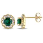 Round Green Emerald 10k Gold Stud Earrings