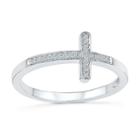 Womens Diamond Accent Genuine Diamond White Sterling Silver Cross Delicate Ring