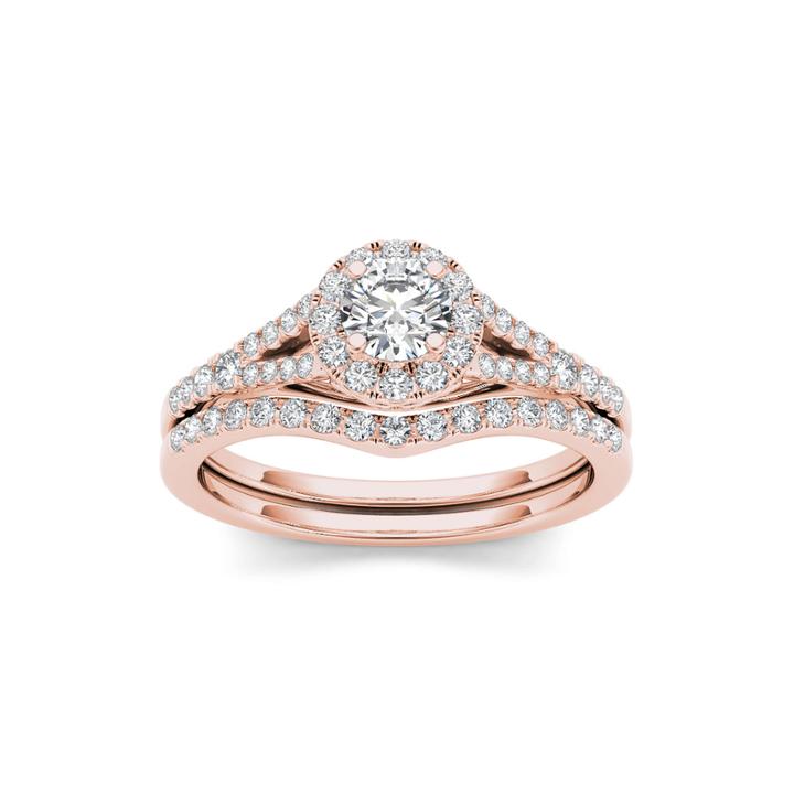3/4 Ct. T.w. Diamond 10k Rose Gold Bridal Set Ring